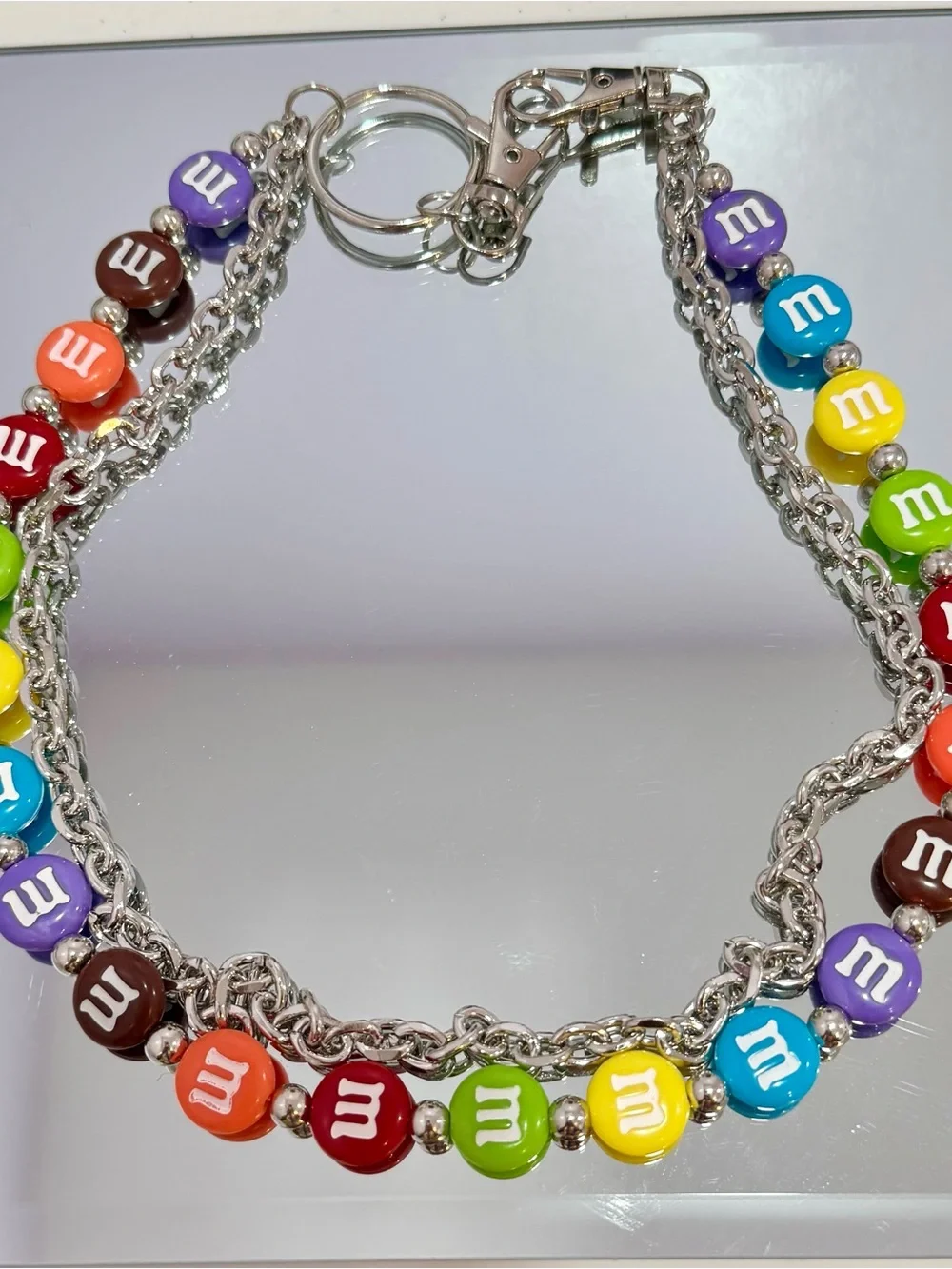 New Multicolor M&M's Charms with Silver-Tone Bag Chain 18 inches